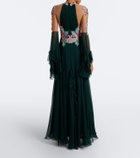 Costarellos Embellished floral-appliqué silk gown