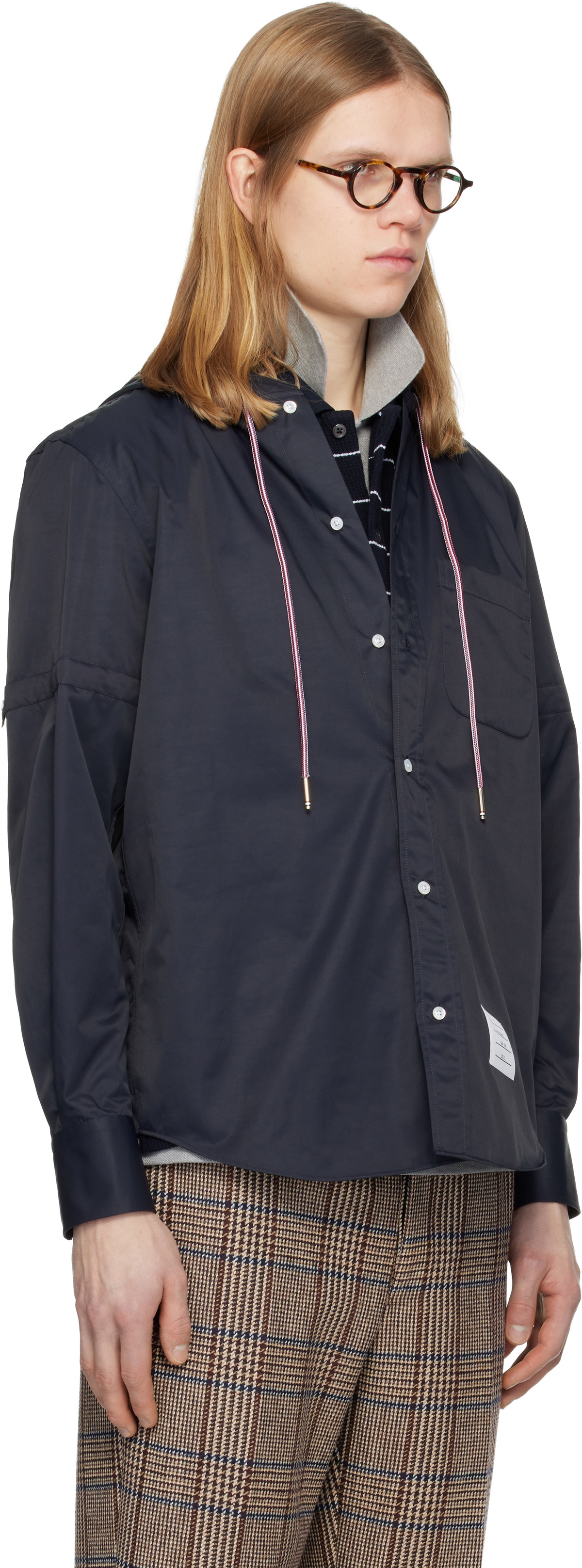 Thom Browne Navy Hooded Nylon Armband Shirt