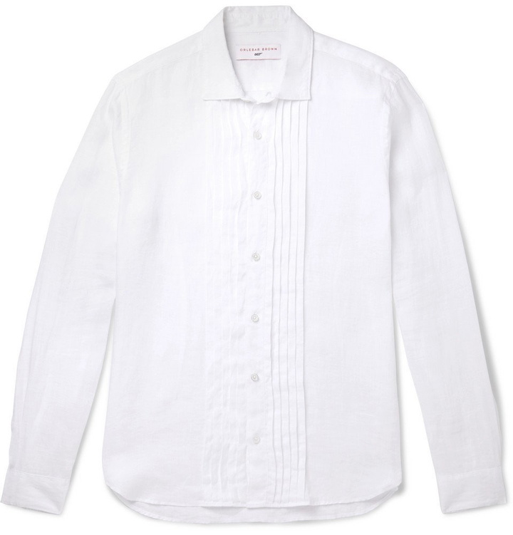 Photo: Orlebar Brown - 007 On Her Majesty's Service Pleated Linen Shirt - White