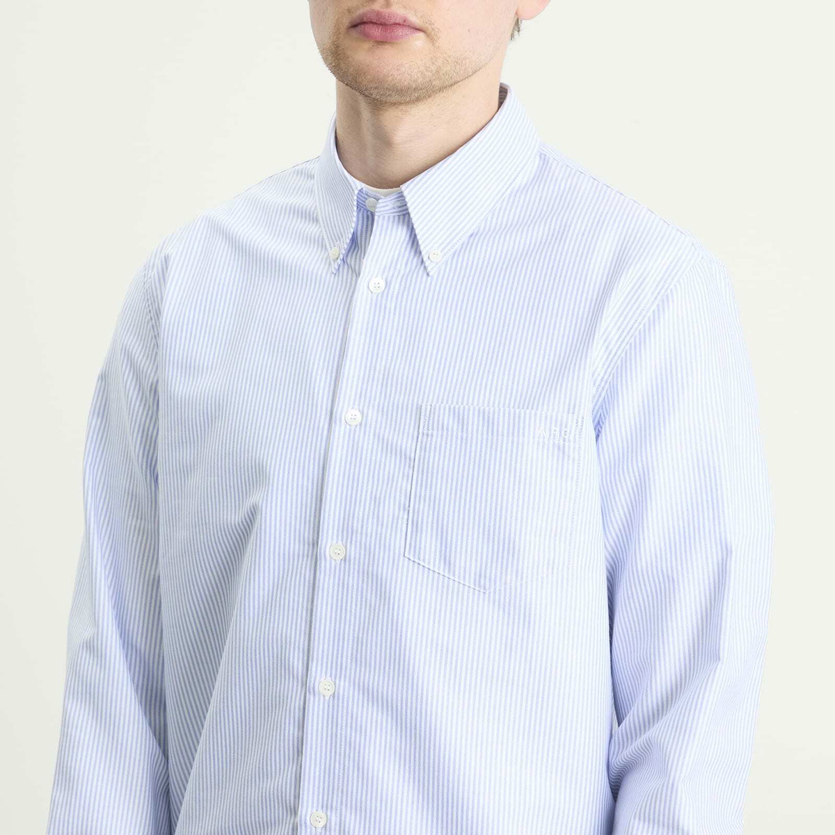 A.P.C. Men's Greg Button Down Stripe Shirt in Blue