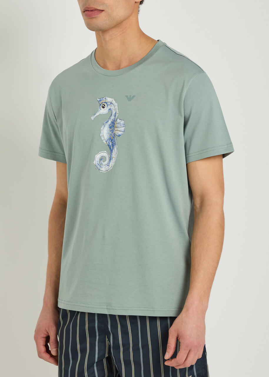 Emporio Armani Printed Cotton T-shirt Blue