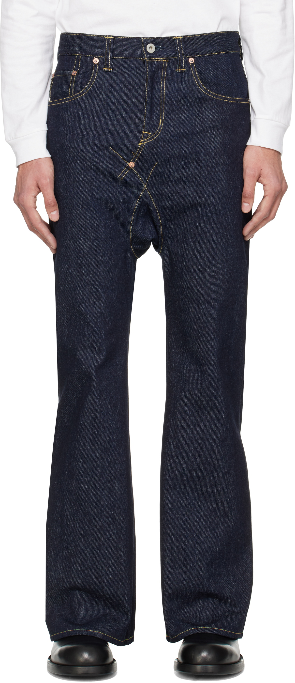 FUMITO GANRYU Navy 5P Flare Sarouel Jeans Fumito Ganryu