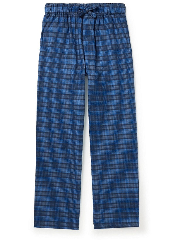 Photo: TEKLA - Checked Organic Cotton-Flannel Pyjama Trousers - Blue