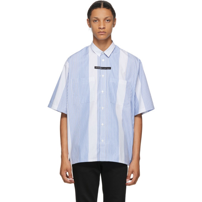 Photo: Givenchy Blue and White Stripe Oversized Short Sleeve Shirt