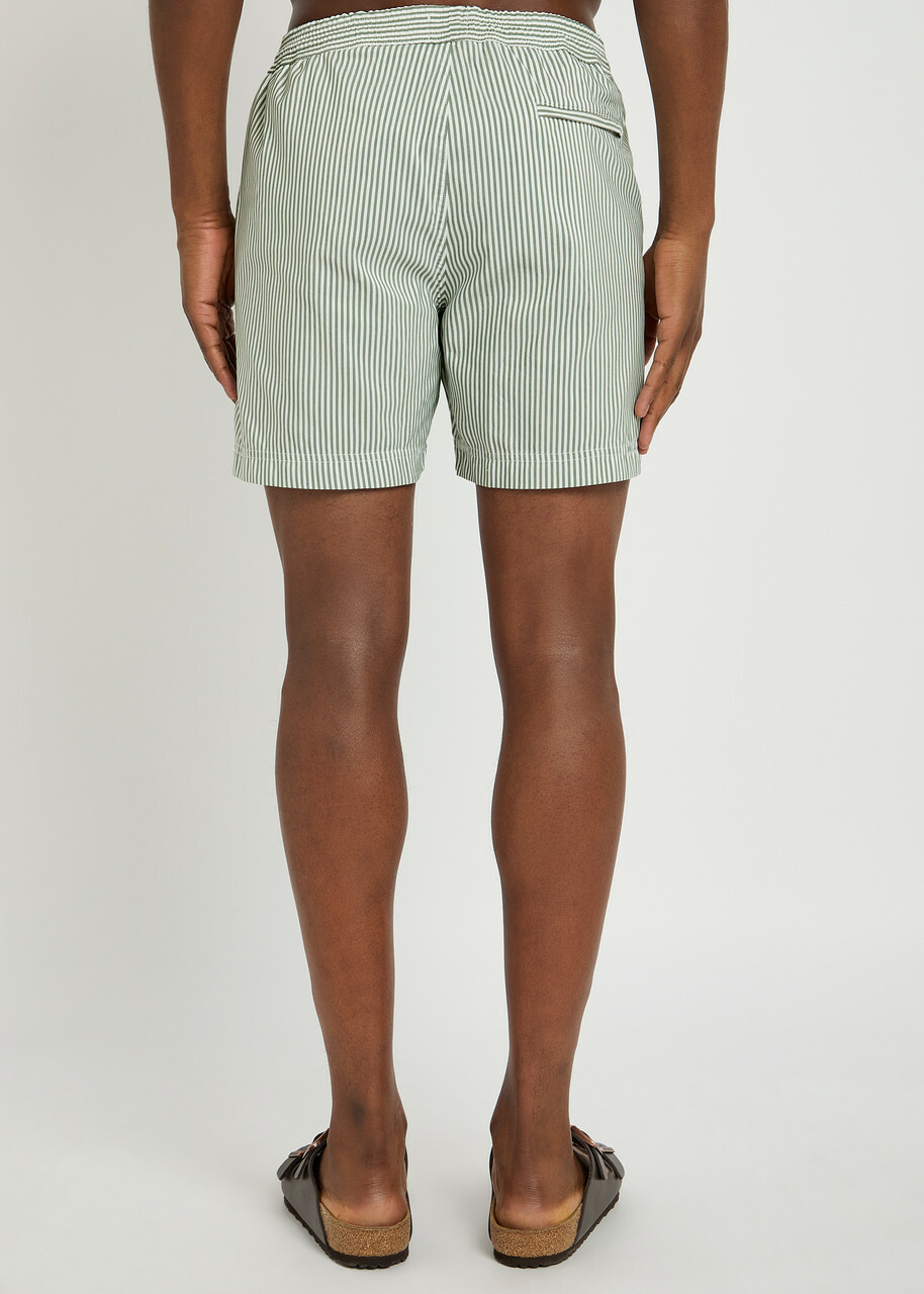 Sunspel Striped Cotton-blend Swim Shorts Green