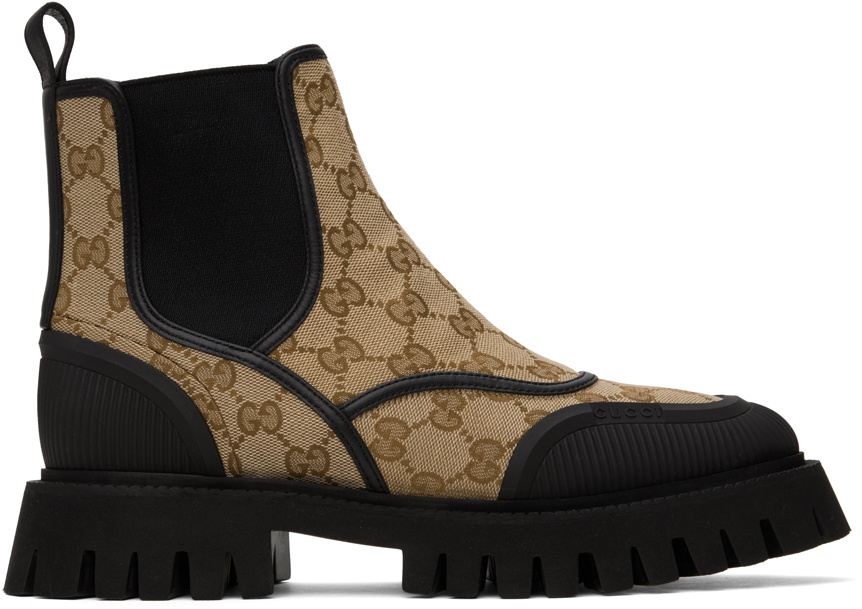 Gucci Beige & Black GG Chelsea Boots