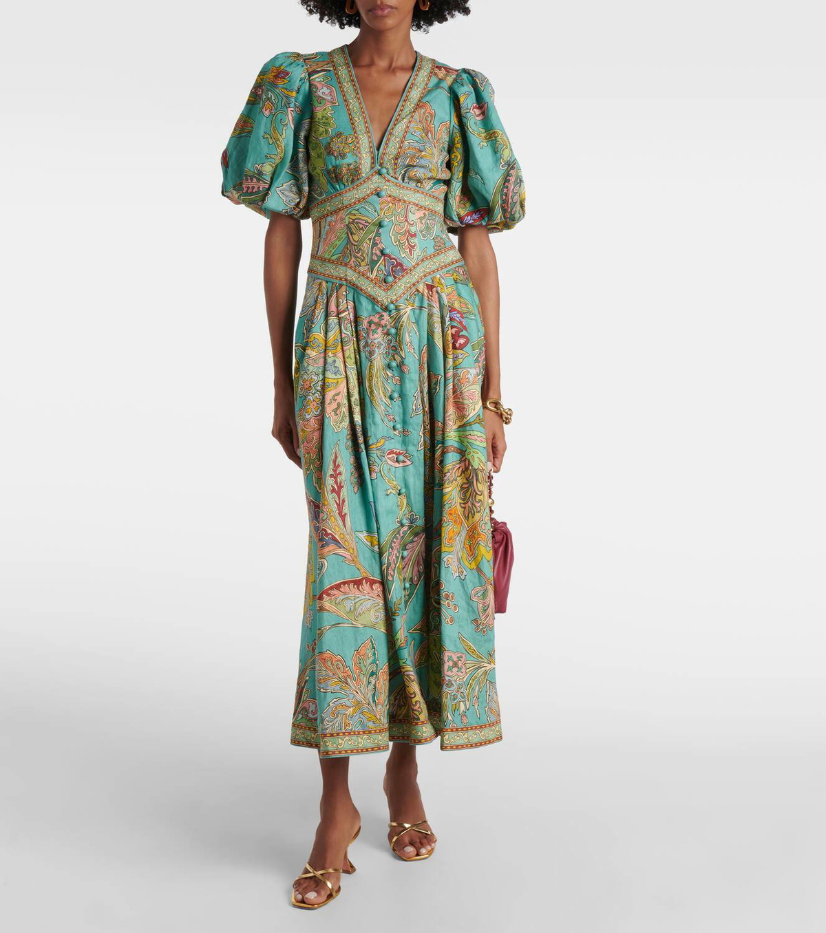 【Alemais】 Fenella ruflledコットンミディドレス Fenella ruflled cotton midi dress in multicoloured - Alemais