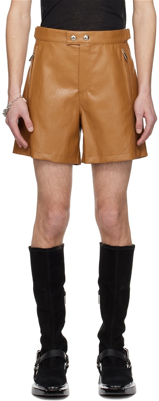 Photo: System Tan Cinch Strap Faux-Leather Shorts