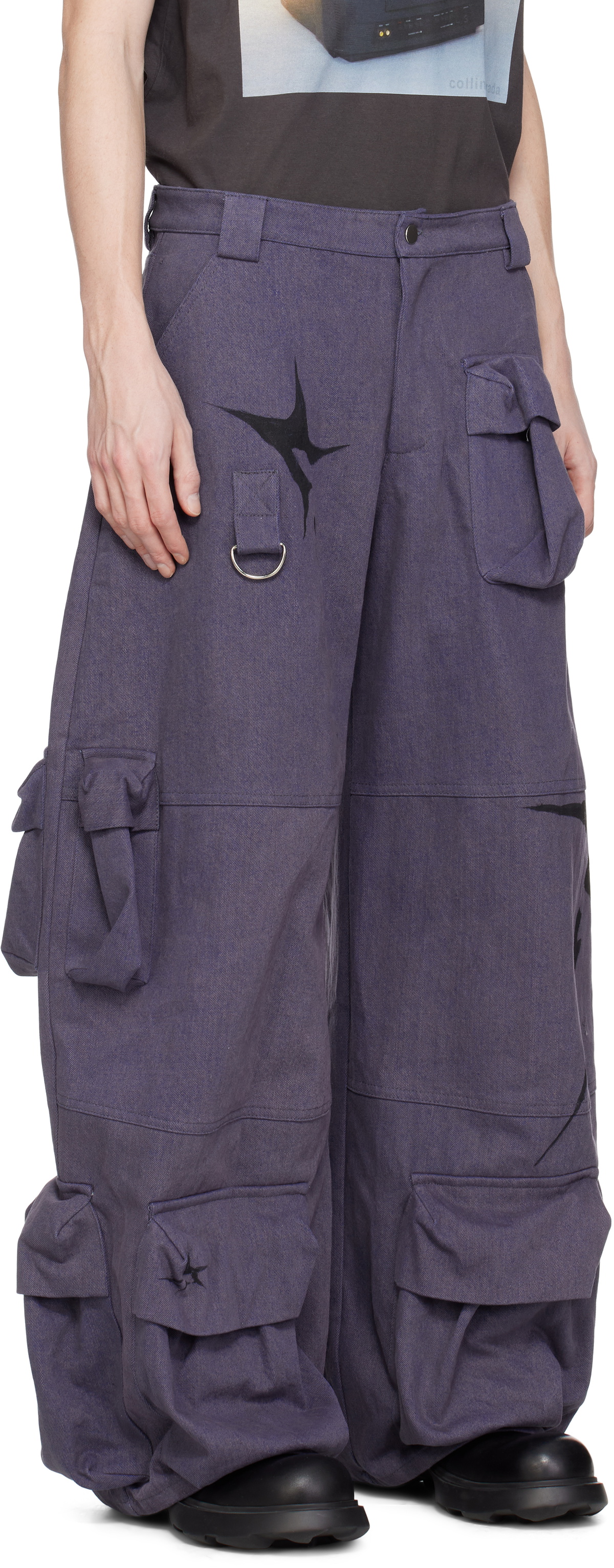 Collina Strada Navy Garden Denim Cargo Pants