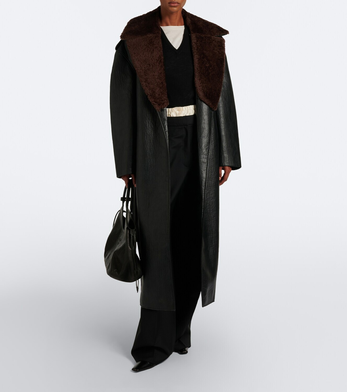 The Frankie Shop Edra shearling-trimmed wrap coat