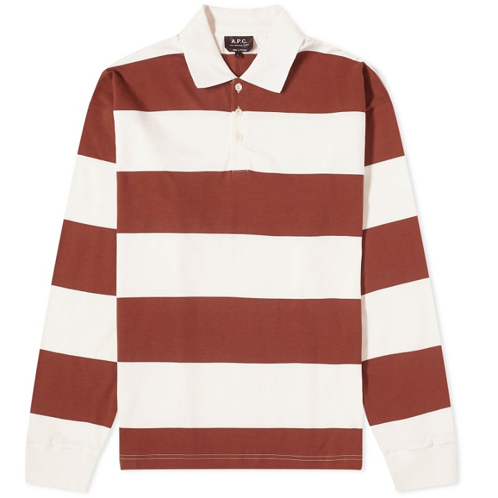 Photo: A.P.C. Men's Riley Block Stripe Long Sleeve Polo Shirt in Whisky