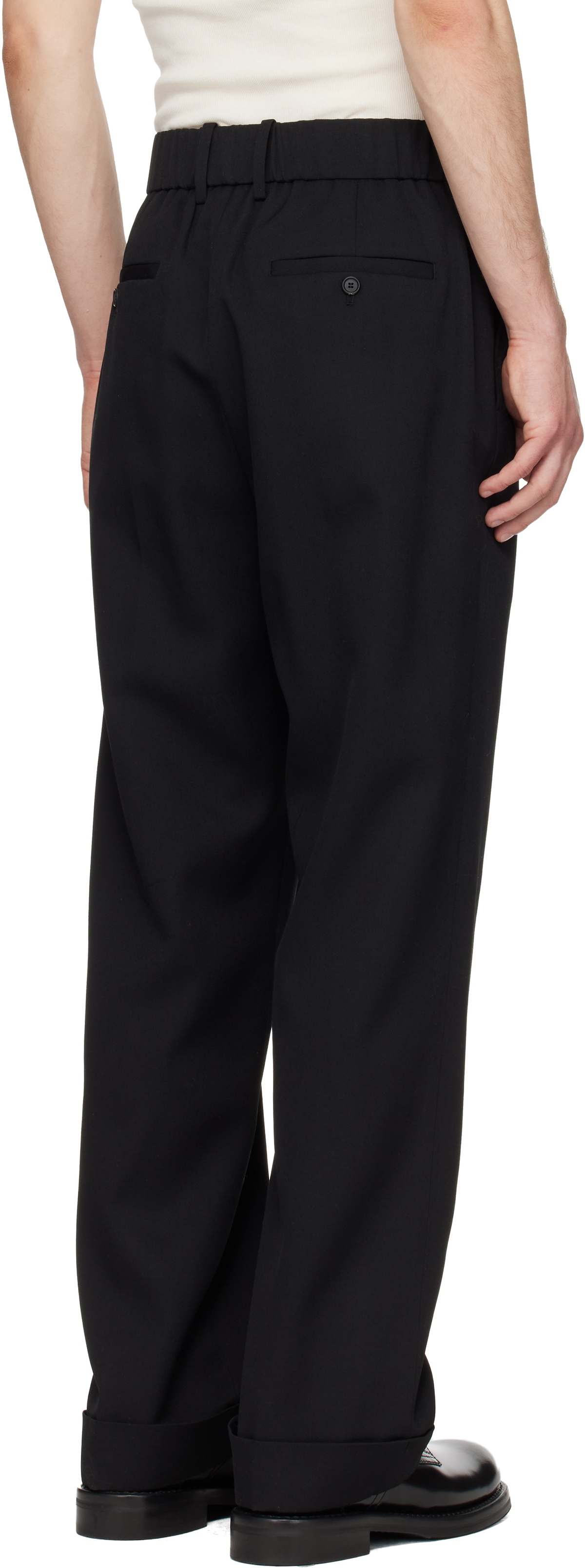 Solid Homme Black Turn-Up Wool Trousers