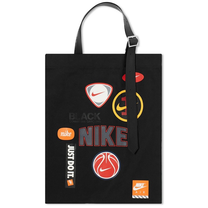 Photo: Comme des Garçons Men's x Nike Multi Logo Print Tote Bag in Black 