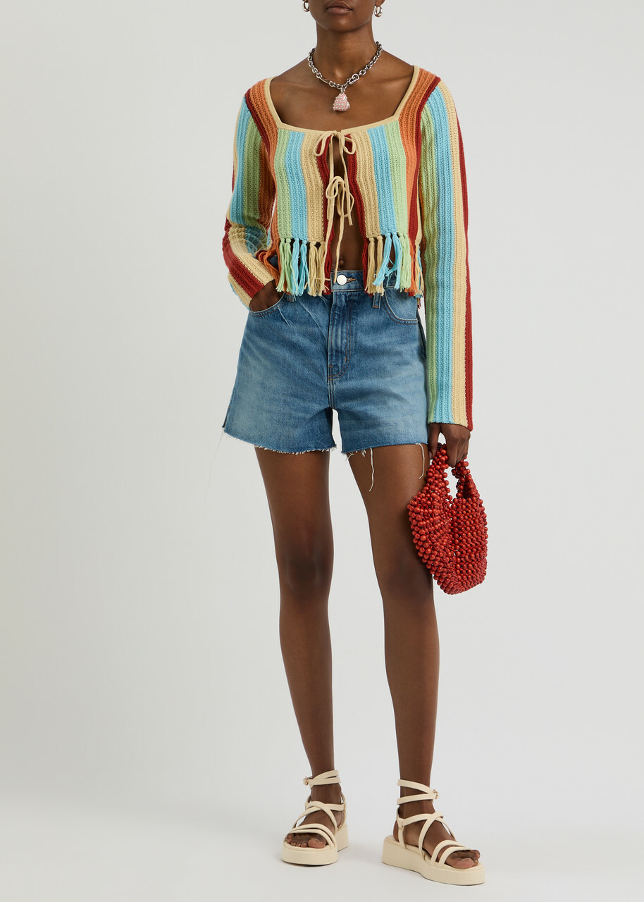 Kitri Taylor Striped Crochet-knit Cardigan Multicoloured