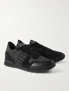 Valentino - Valentino Garavani Rockstud Leather-Trimmed Suede and Shell Sneakers - Black