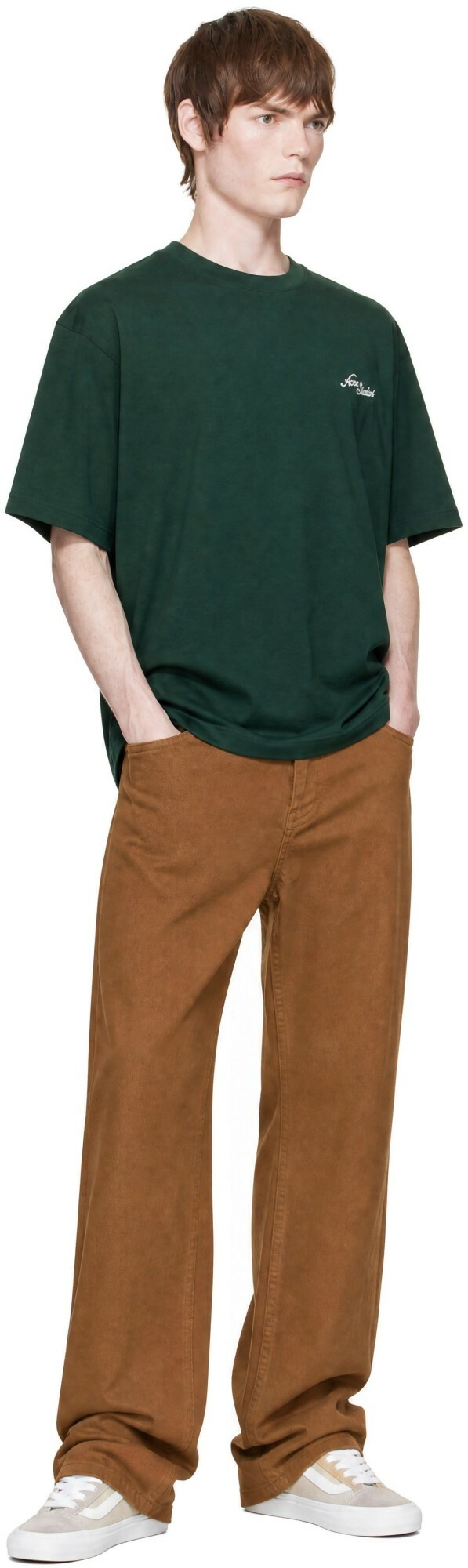 Noah Brown Brushed Denim Pleated Jeans