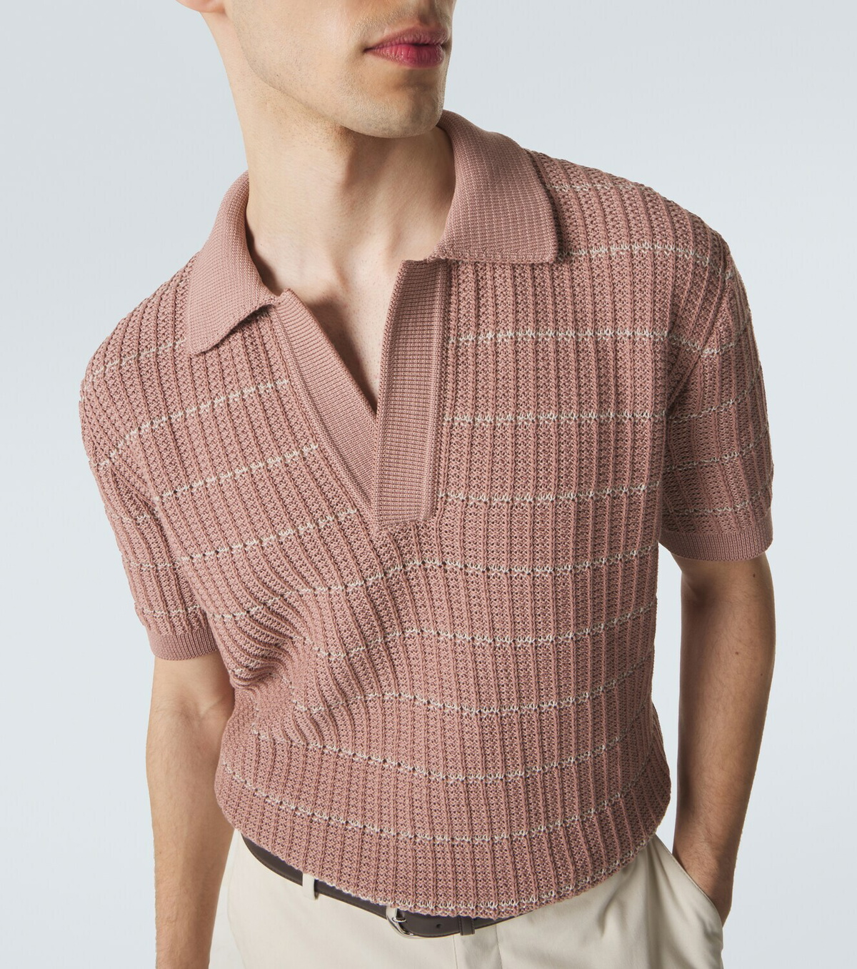 Brioni Embroidered cotton and linen polo shirt