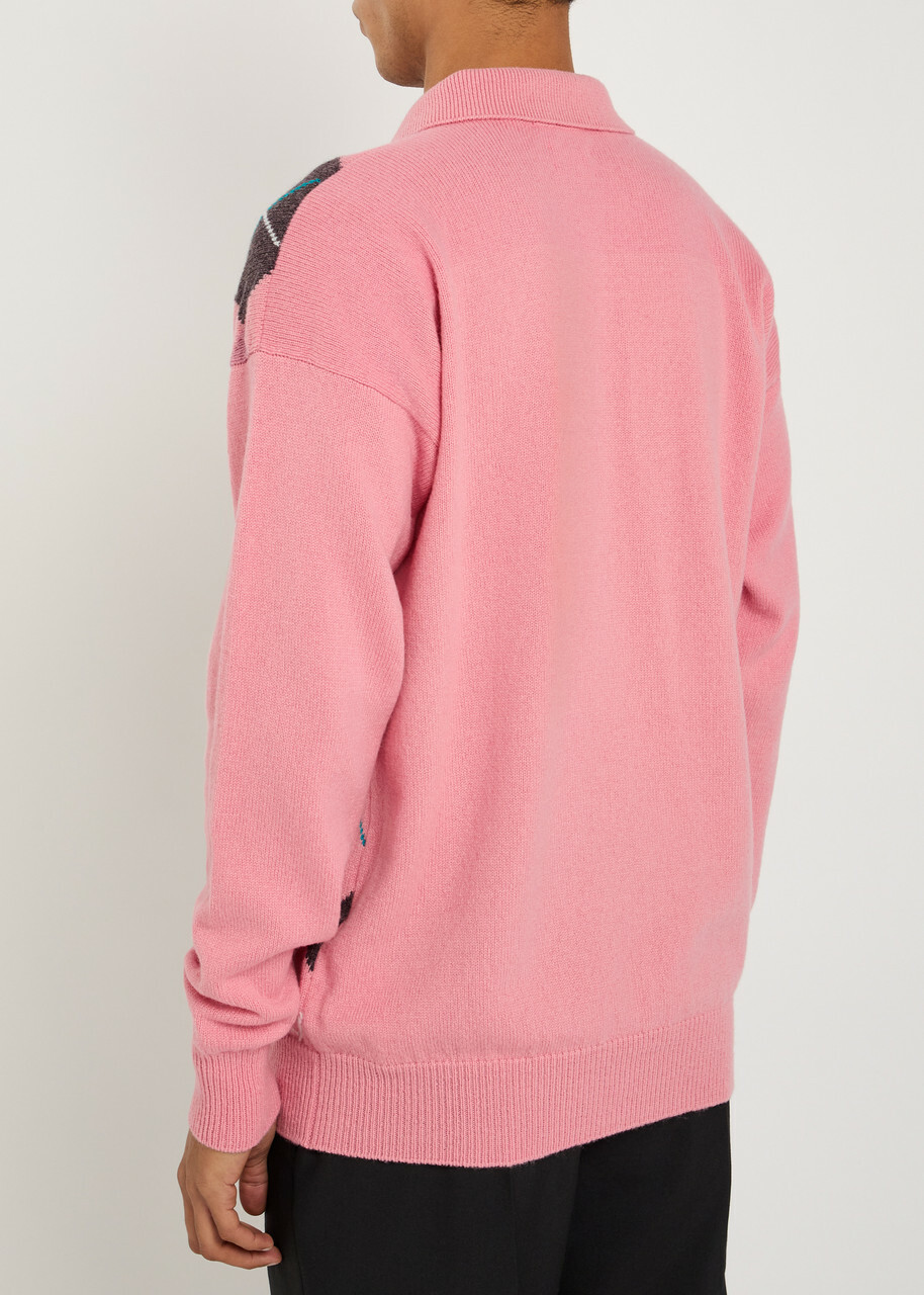 JW Anderson Pringle Argyle Wool Polo Jumper Pink