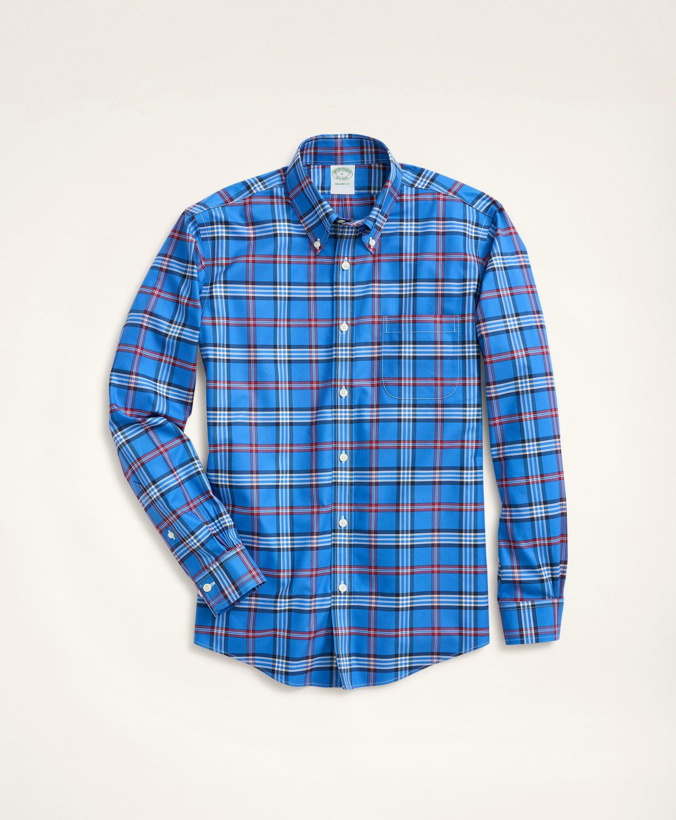 Photo: Brooks Brothers Men's Milano Slim-Fit Non-Iron Stretch Twill Tartan Shirt | Blue
