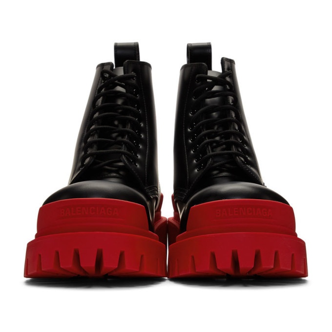 Balenciaga Black and Red Strike Boots Balenciaga