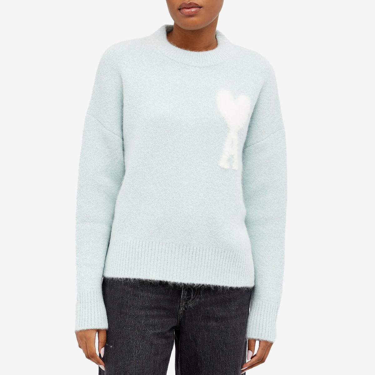 AMI Paris Women's AMI White ADC Knit Sweater in Blue AMI AMI Paris Women's AMI White ADC Knit Sweater in Blue AMI