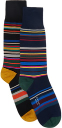 Paul Smith Two-Pack Black & Navy Yodel Stripe Socks