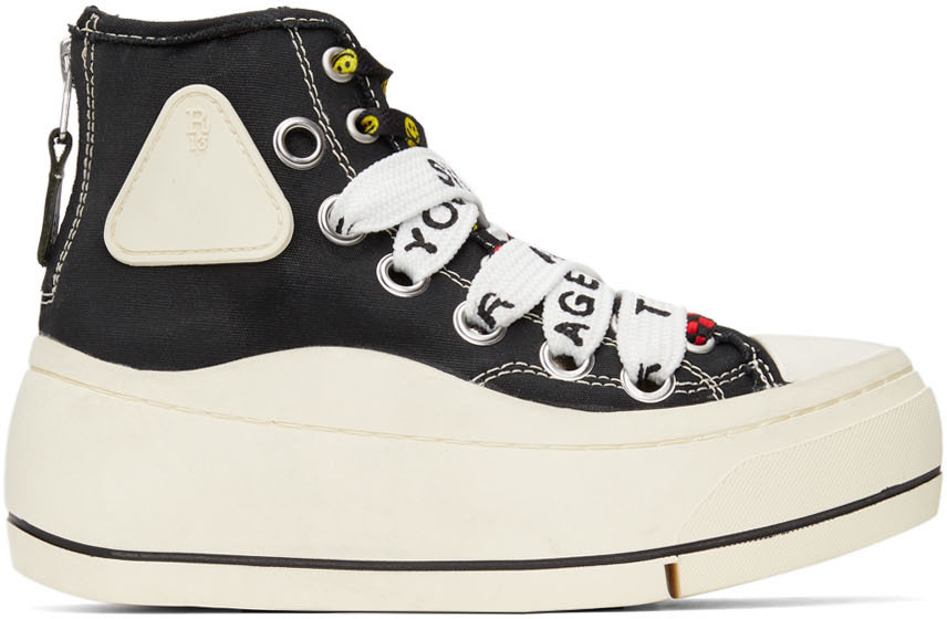 R13 Black Double Grommet High Top Sneakers R13