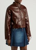 House OF Sunny Take A Trip Crocodile-effect Faux Leather Jacket Chocolate
