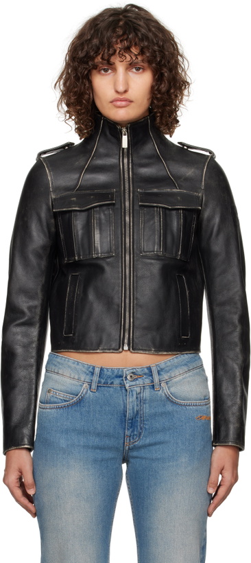 Photo: Off-White Black Vintage Lea Biker Leather Jacket