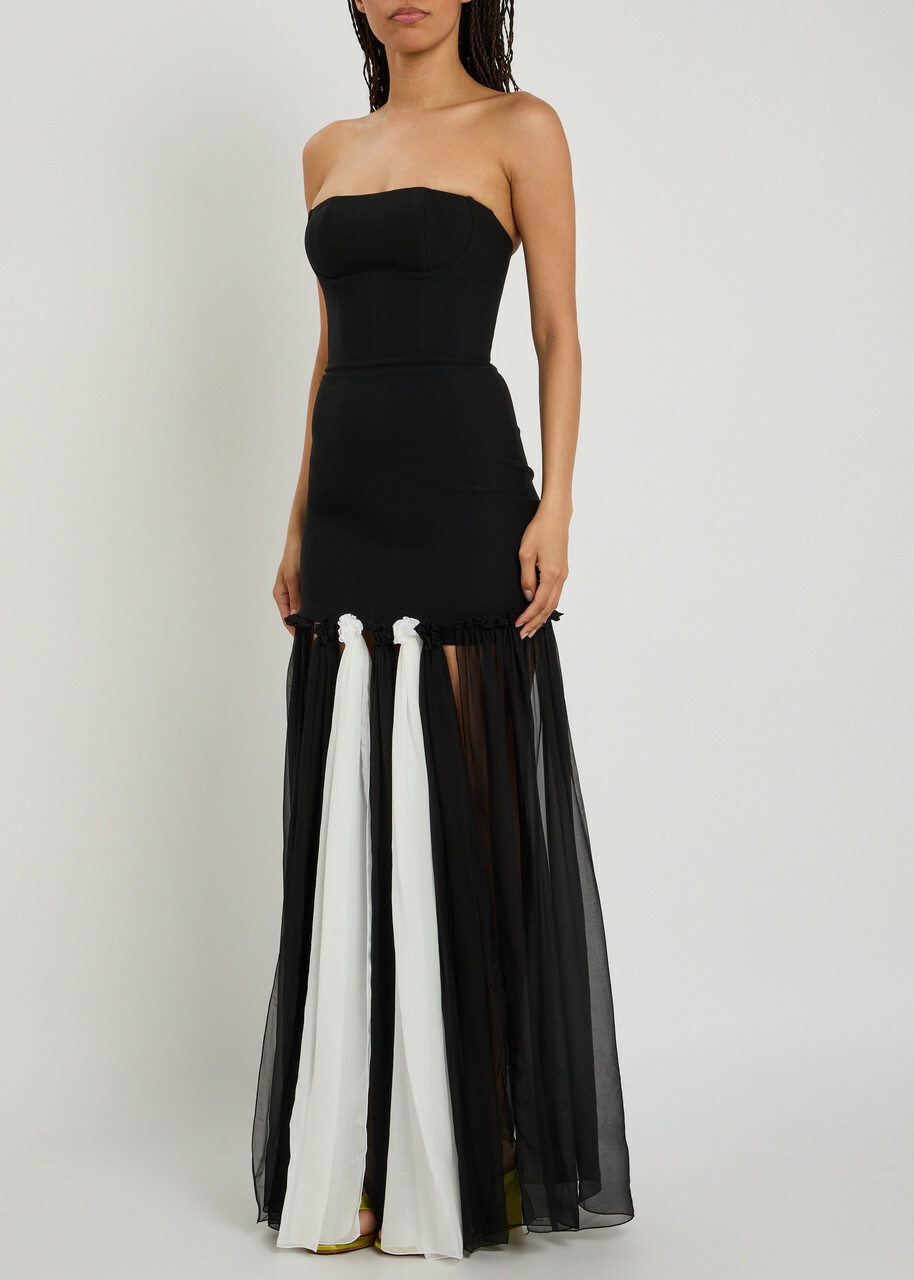 Nensi Dojaka Colour-blocked Stretch-crepe Maxi Dress Black And White