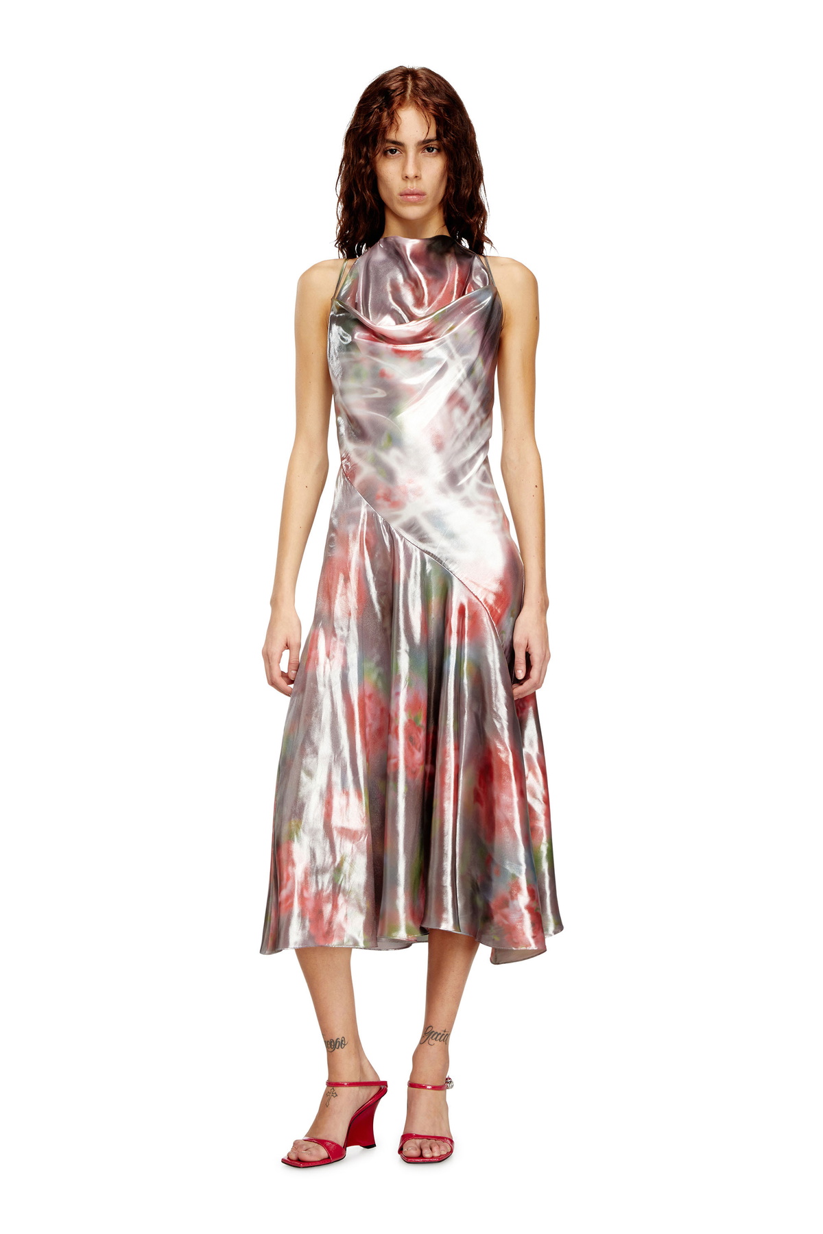 Diesel Metallic midi dress with rose print - Dresses Womens in Multicolor