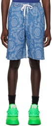 Versace Blue Barocco Denim Shorts