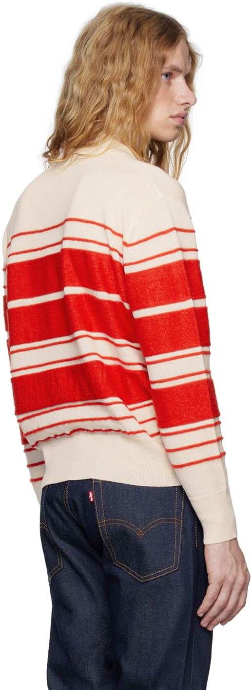 SUNNEI Off-White & Red Striped Knit Long Sleeve Polo