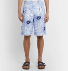 Jacquemus - Wide-Leg Printed Pleated Cotton Shorts - Blue