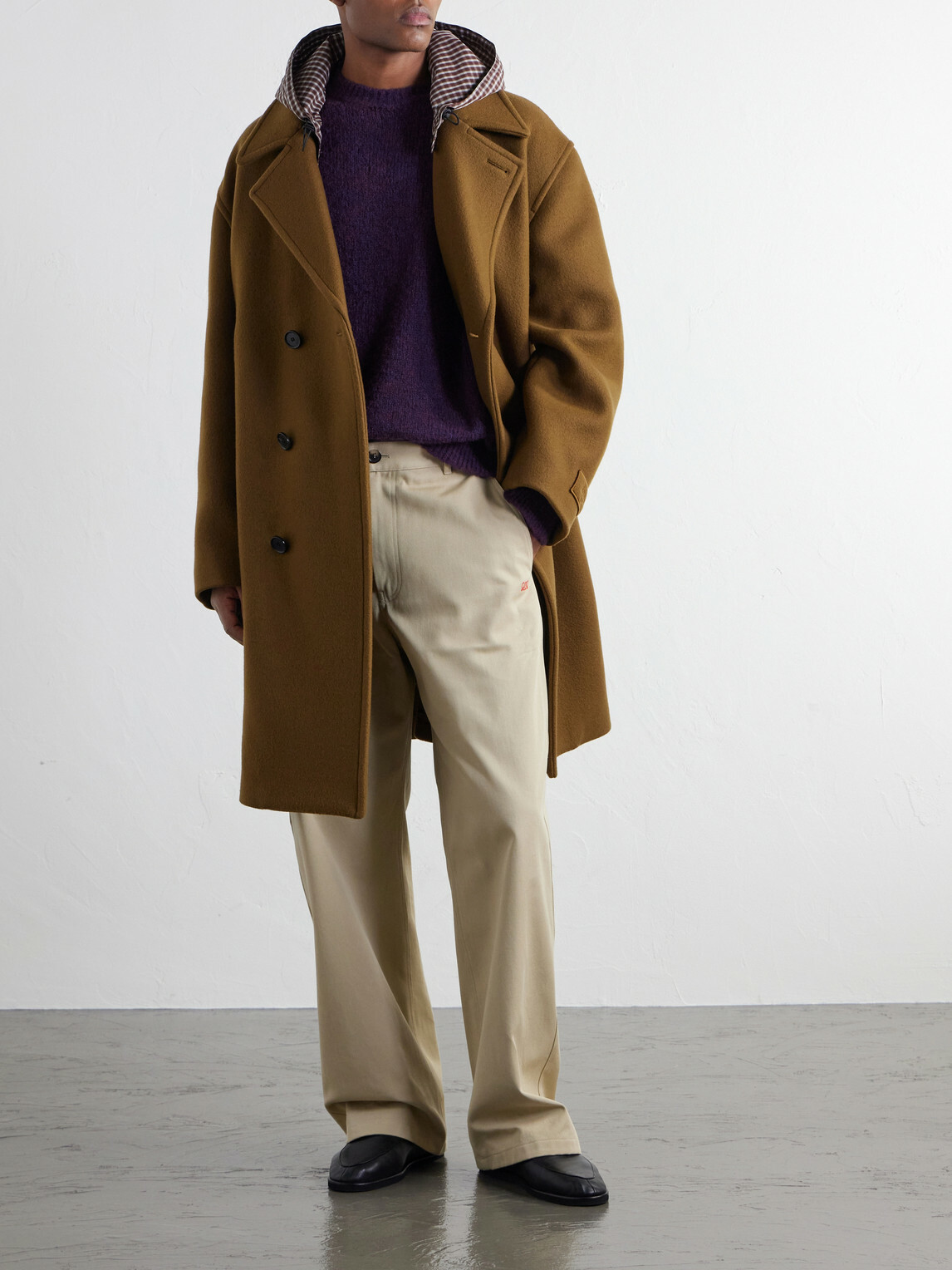 LOEWE - Double-Breasted Hooded Wool-Blend Felt Coat - Brown