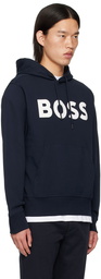 BOSS Navy Bonded Contrast Logo Hoodie