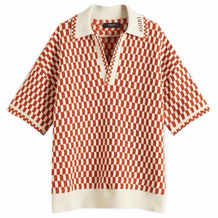 Photo: AMIRI Men's Checkered Oversized Woven Polo in Burnt Orange