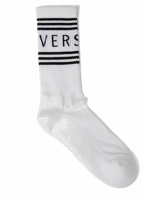 Photo: Versace - Logo Intarsia Athletic Socks in White