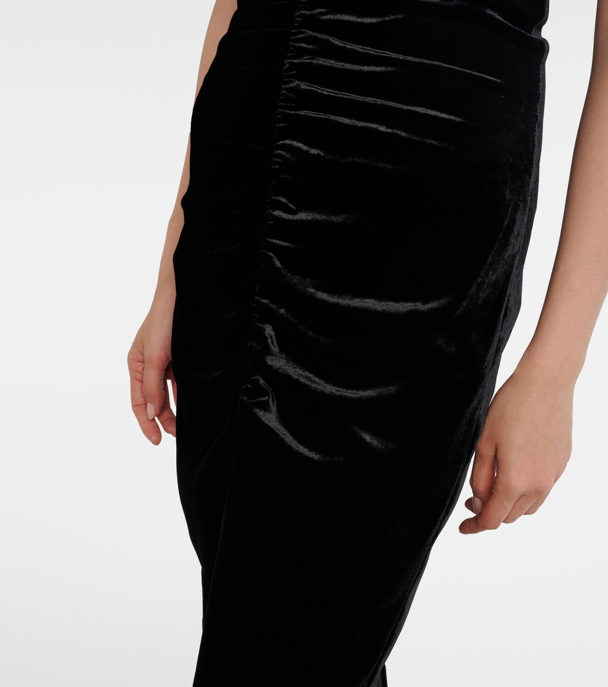 Alessandra Rich Bow-detail ruched silk-trimmed velvet gown
