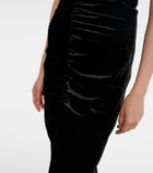 Alessandra Rich Bow-detail ruched silk-trimmed velvet gown