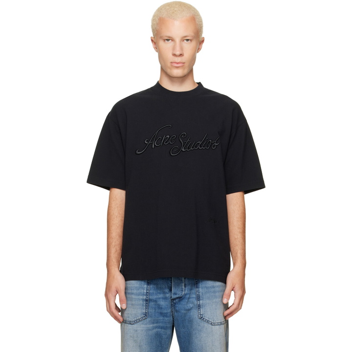 Photo: Acne Studios Black Piqué Logo T-shirt