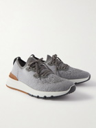 Brunello Cucinelli - Suede-Trimmed Stretch-Knit Sneakers - Gray