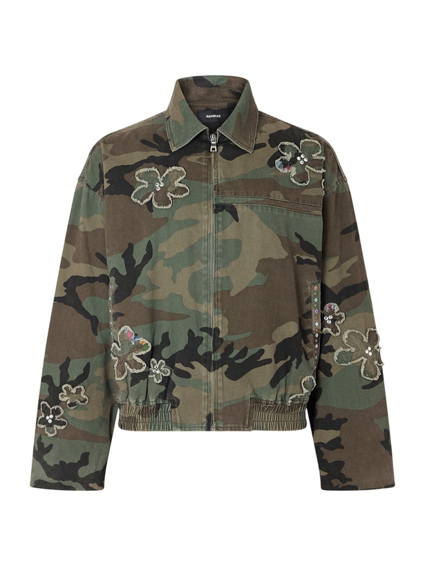 Photo: NAHMIAS - Embellished Printed Cotton-Twill Bomber Jacket - Green