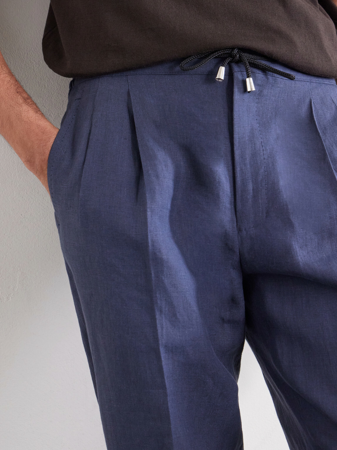 De Petrillo - Straight-Leg Pleated Linen Suit Trousers - Blue