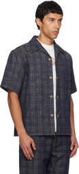 Burberry Navy Relaxed Fit Check Denim Shirt