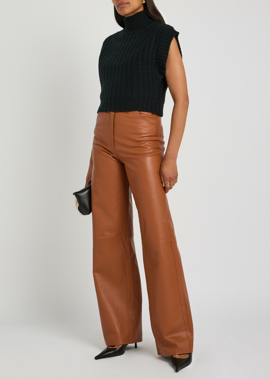Skiim Marcella Straight-leg Leather Trousers Brown