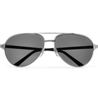 Cartier Eyewear - Santos de Cartier Aviator-Style Leather-Trimmed Silver-Tone Sunglasses - Silver