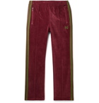 Needles - Logo-Embroidered Webbing-Trimmed Cotton-Blend Velour Track Pants - Burgundy