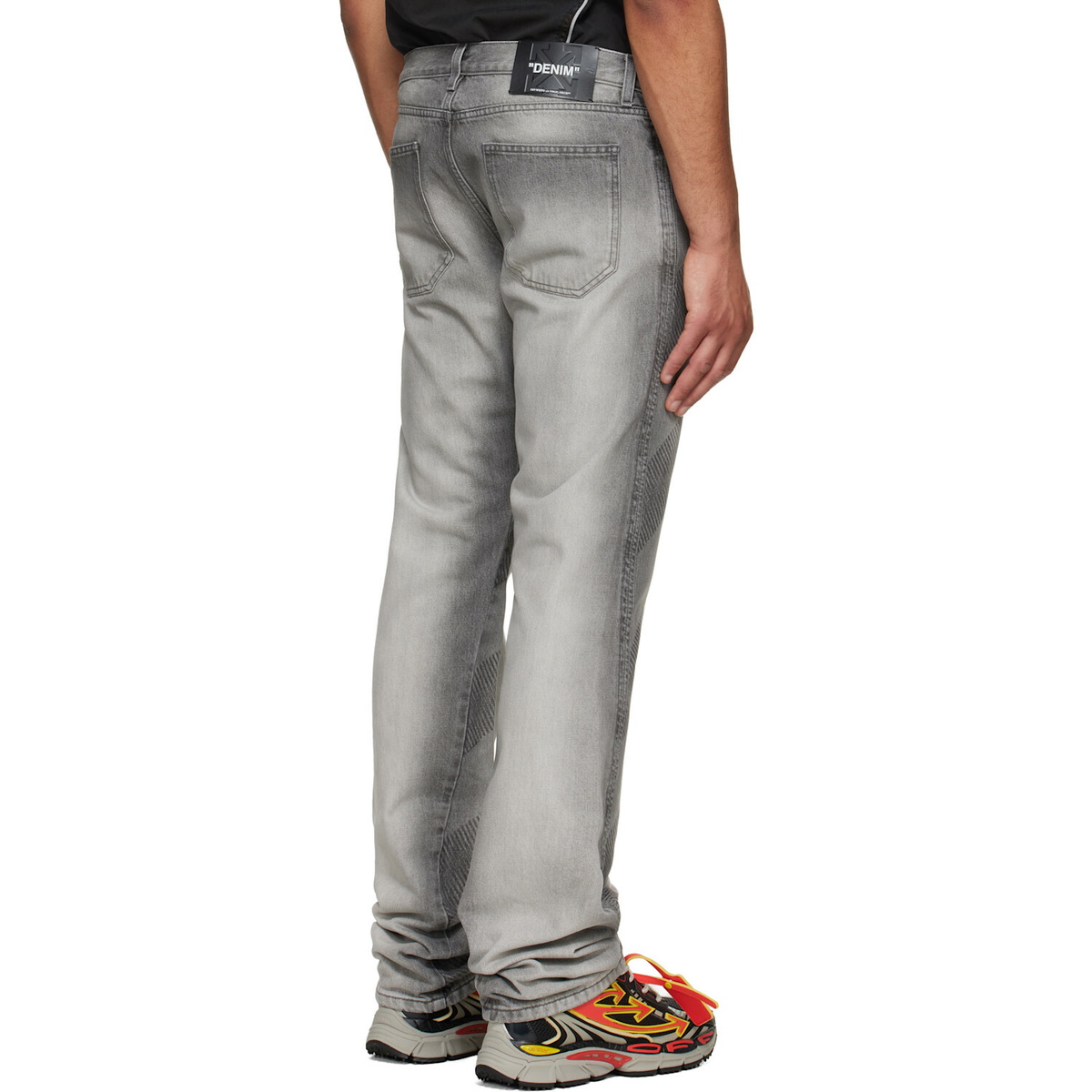 Off-White Gray Diagonal Embroidered Twist Stack Jeans