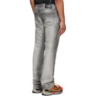 Off-White Gray Diagonal Embroidered Twist Stack Jeans